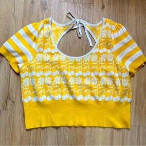 Maeve by Anthropologie 3X plus size sweater open back chrome trixie tee yellow
